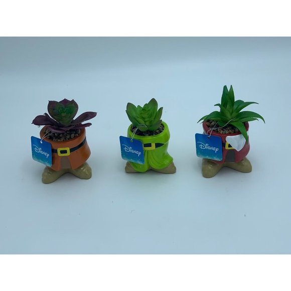 Disney Doc, Dopey, Grumpy Ceramic mini planters with Faux Succulents - Picture 1 of 12